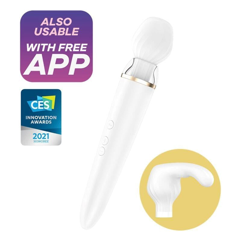 Powerful rechargeable Satisfyer Double Wand-er massager with App and 2 tips