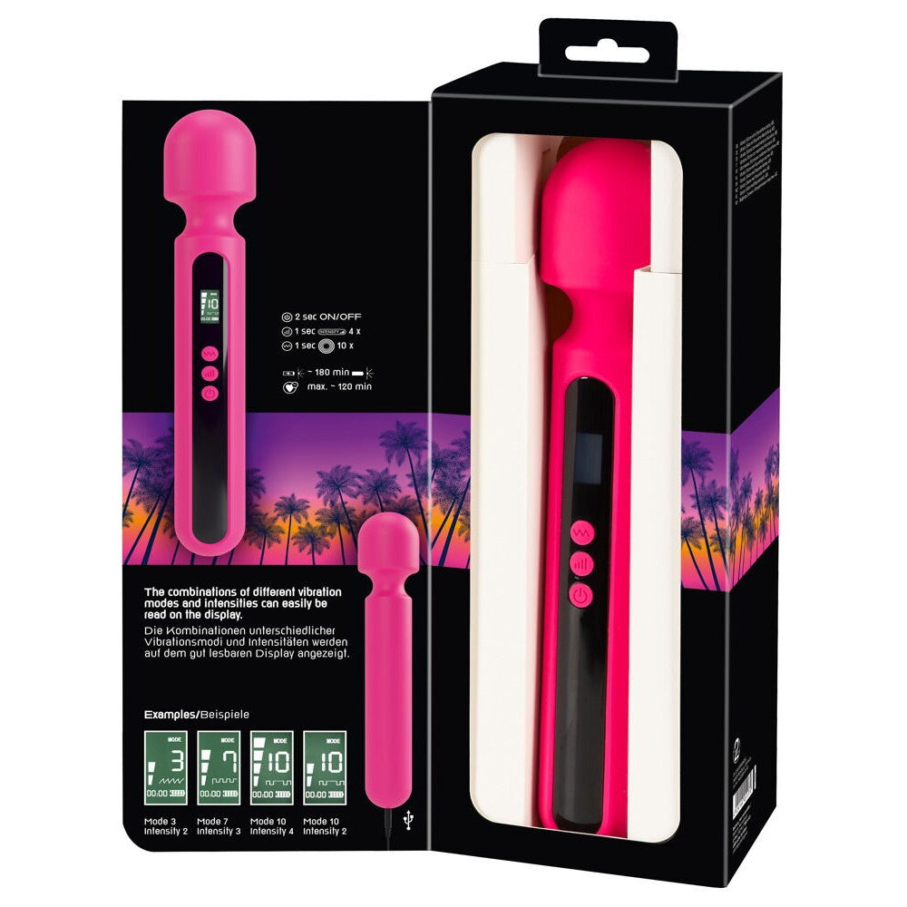 Powerful rechargeable massager with Pink Sunset display