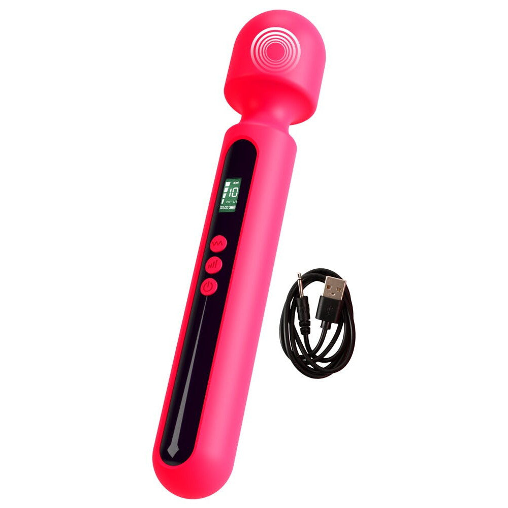 Powerful rechargeable massager with Pink Sunset display