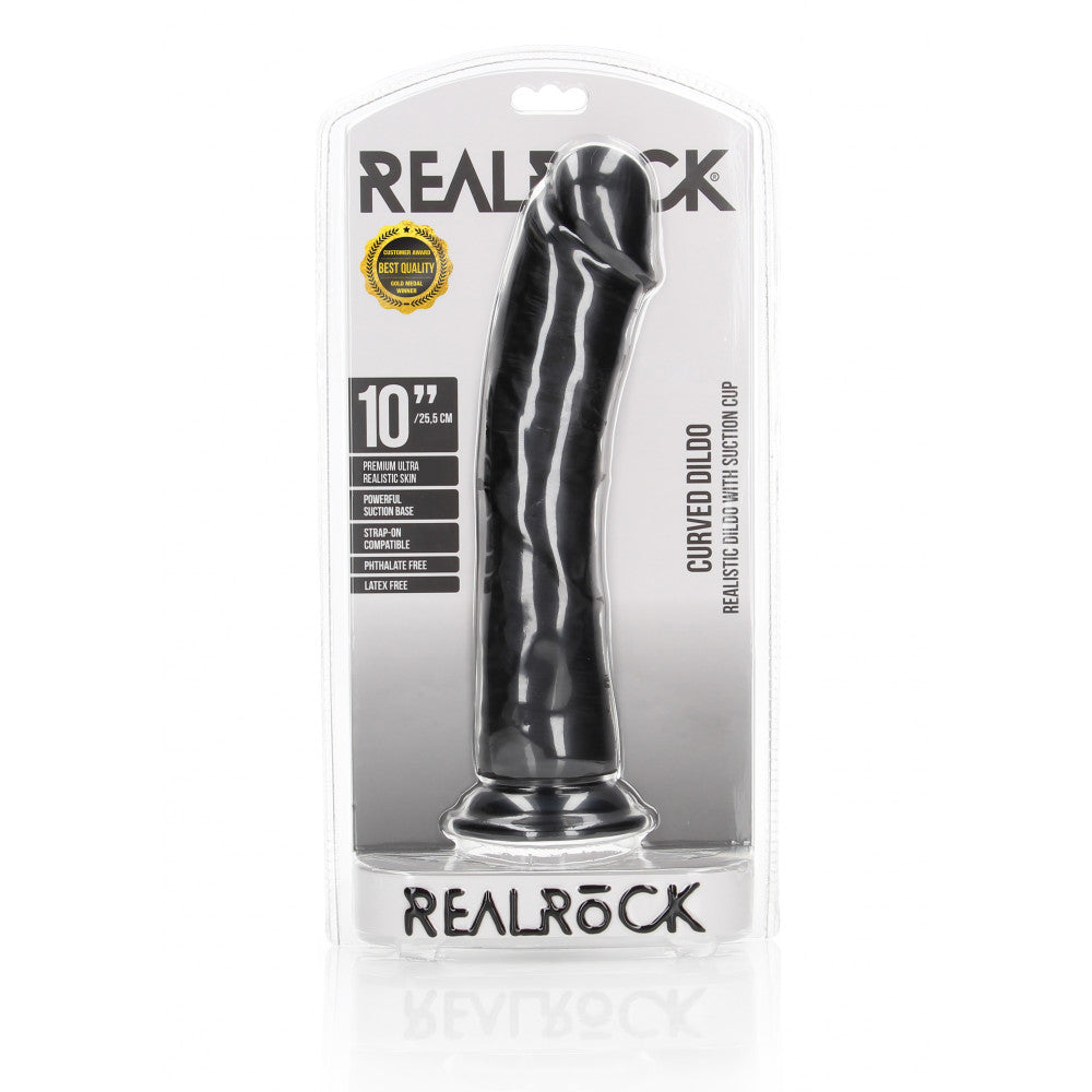 Real Rock Curved Large Realistic Dildo 10" Black