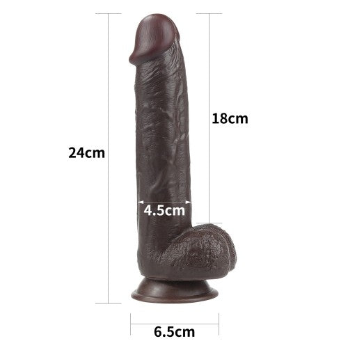 Realistic Double Layer Sliding Skin Dong 9.5" Dark Brown Dildo