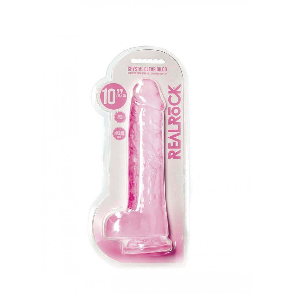 Realistic Jelly Dildo Real Rock Crystal Clear 10" Pink