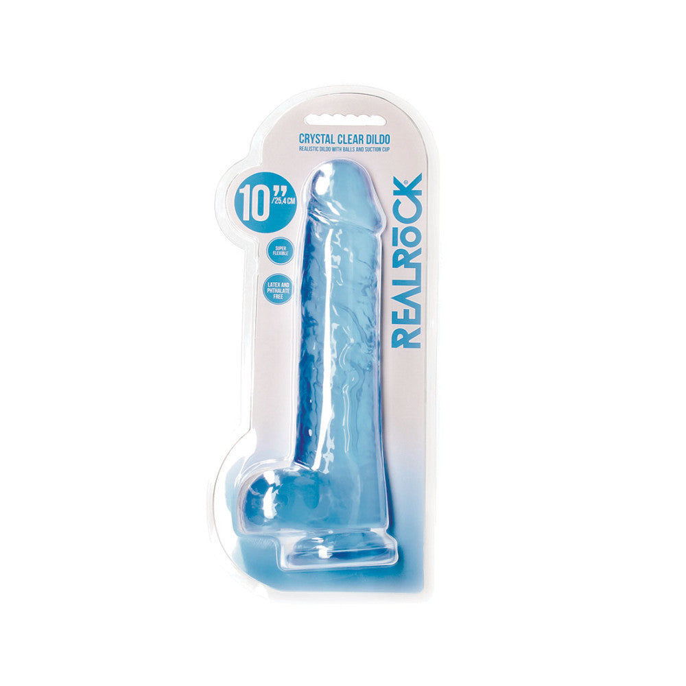 Realistic Jelly Dildo with Testicles Real Rock Crystal 10" Blue