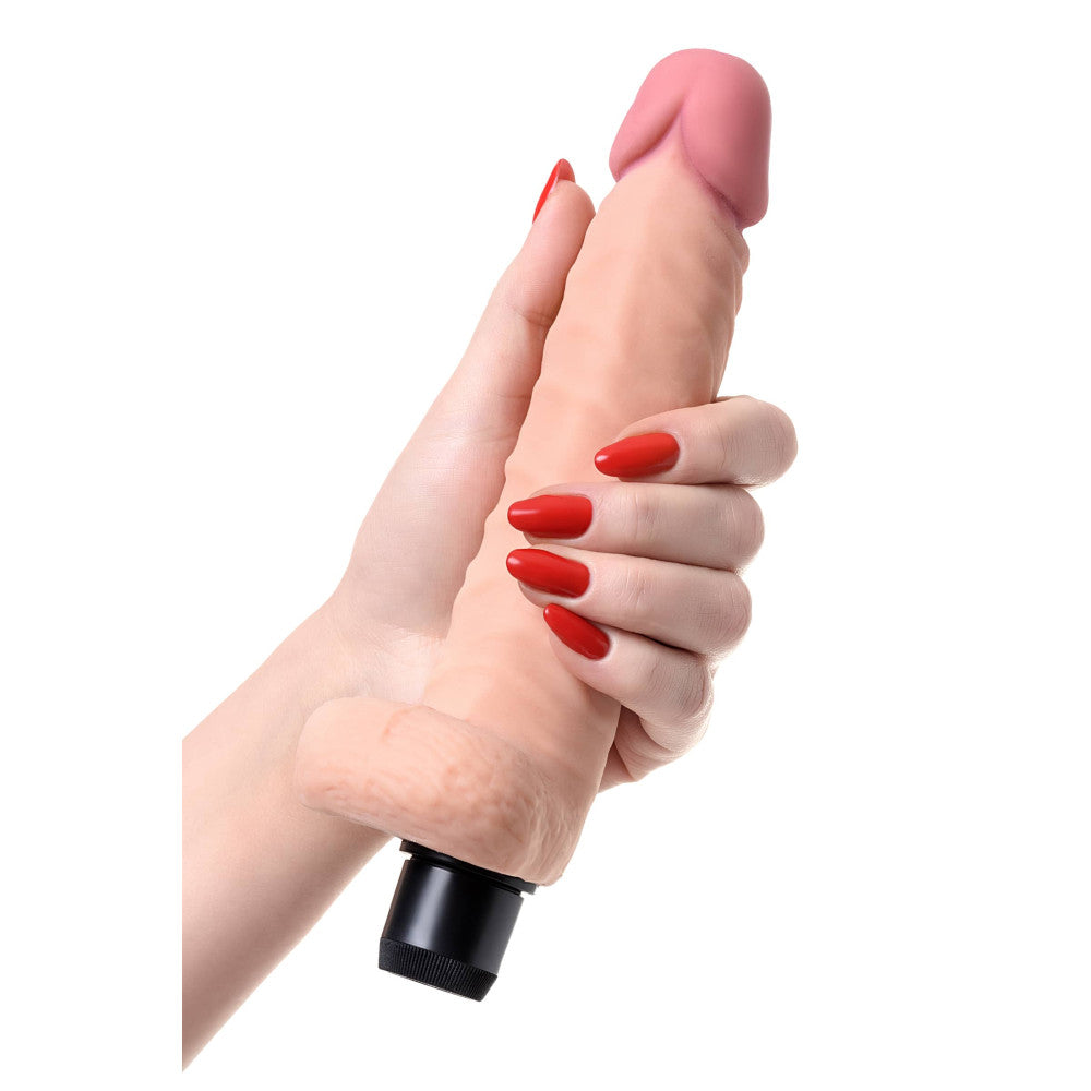 Realistic cyber skin vibrator with testicles Nod