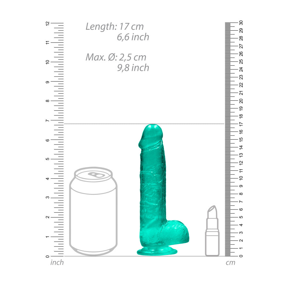 Realistic dildo with testicles Crystal Clear 17 cm. Turquoise