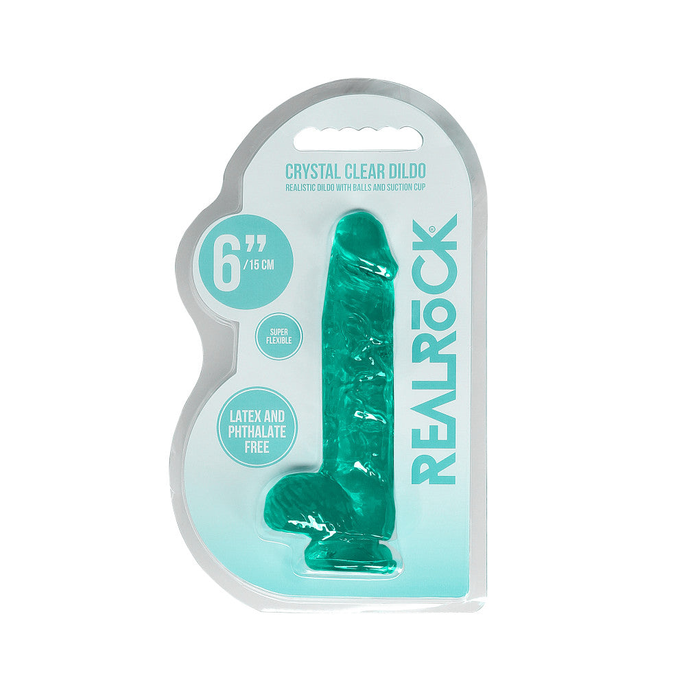 Realistic dildo with testicles Crystal Clear 17 cm. Turquoise