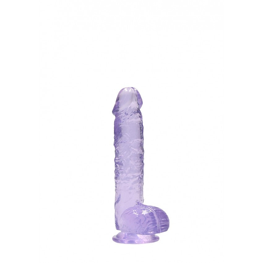 Realistic dildo with testicles Crystal Clear 17 cm. purple