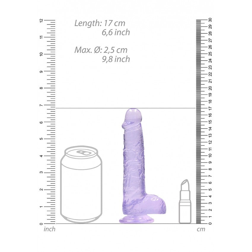 Realistic dildo with testicles Crystal Clear 17 cm. purple