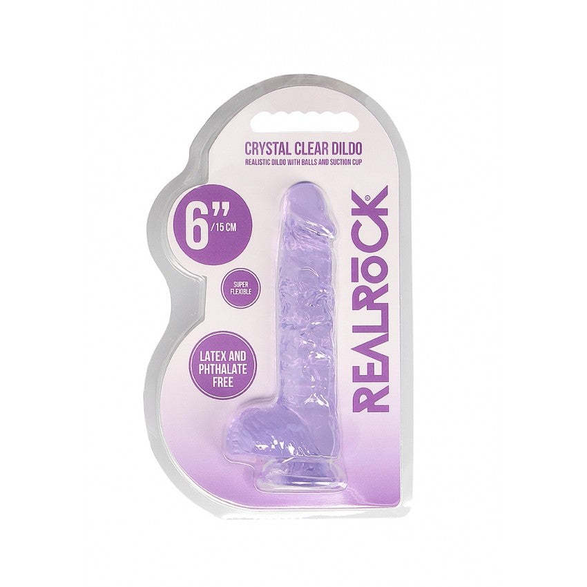 Realistic dildo with testicles Crystal Clear 17 cm. purple