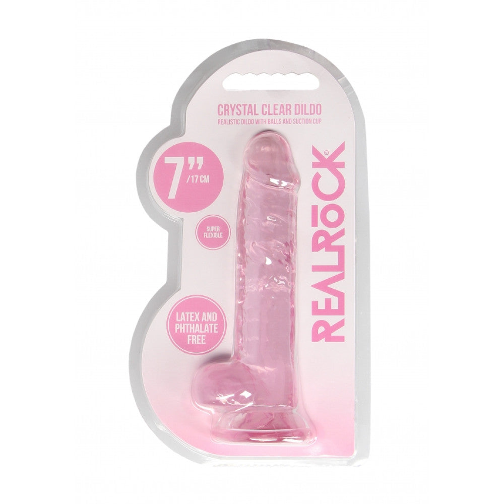 Realistic dildo with testicles Crystal Clear 19 cm. pink