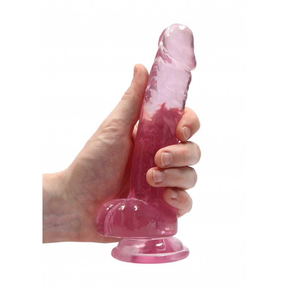 Realistic dildo with testicles Crystal Clear 19 cm. pink