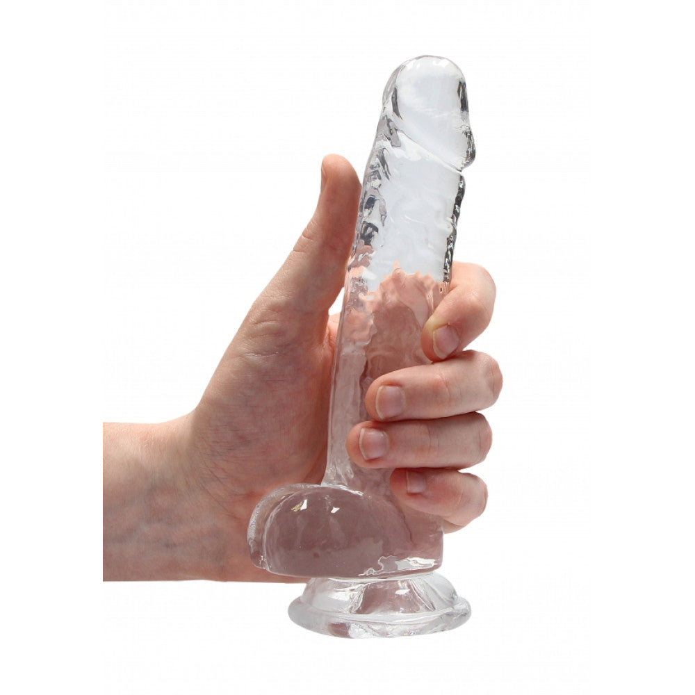 Realistic dildo with testicles Crystal Clear 19 cm. transparent