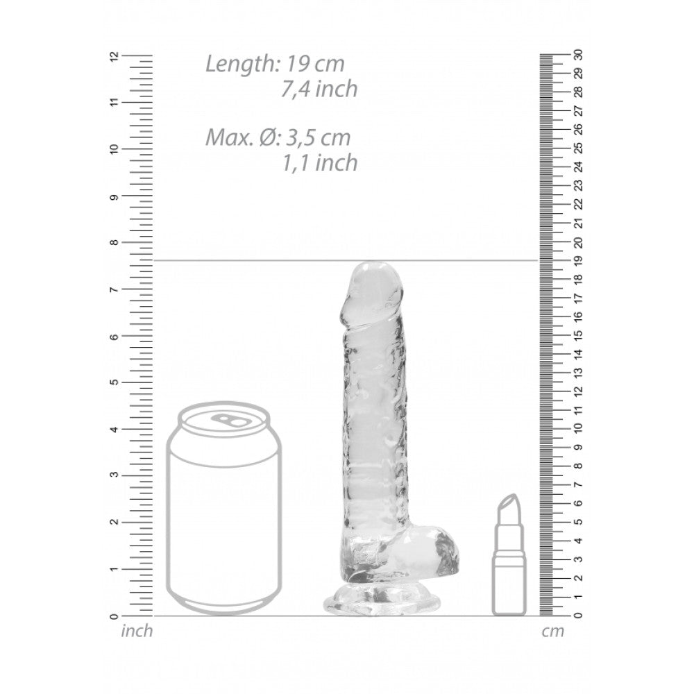 Realistic dildo with testicles Crystal Clear 19 cm. transparent