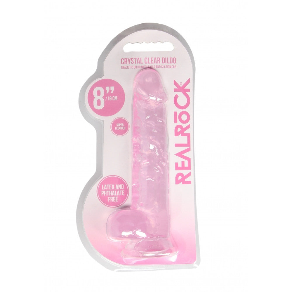 Realistic dildo with testicles Crystal Clear 21 cm. pink