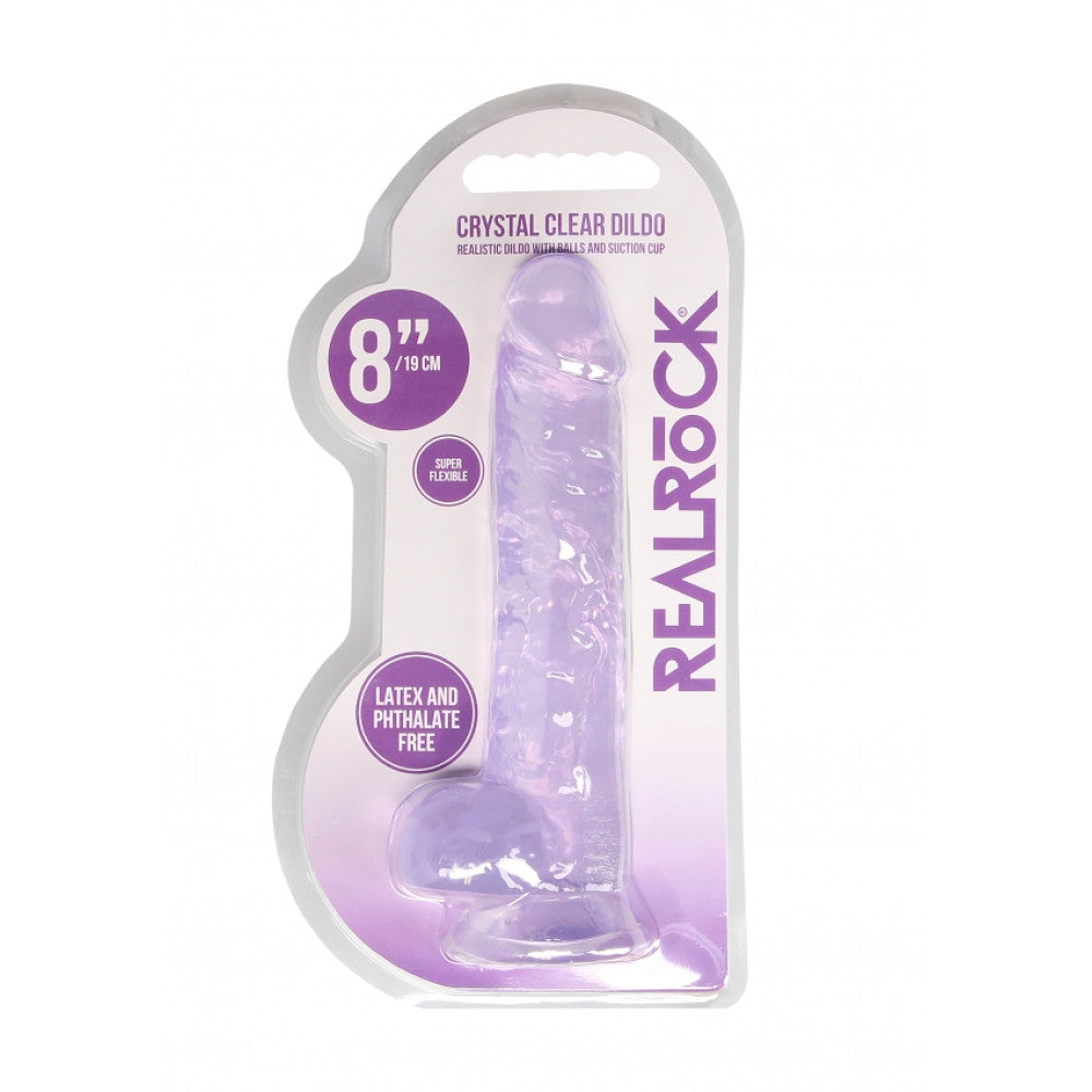 Realistic dildo with testicles Crystal Clear 21 cm. purple