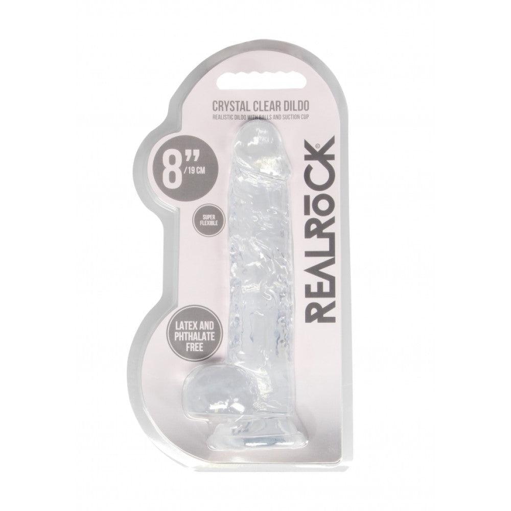 Realistic dildo with testicles Crystal Clear 21 cm. transparent