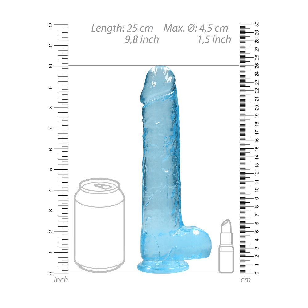 Realistic dildo with testicles Crystal Clear 24 cm. blue