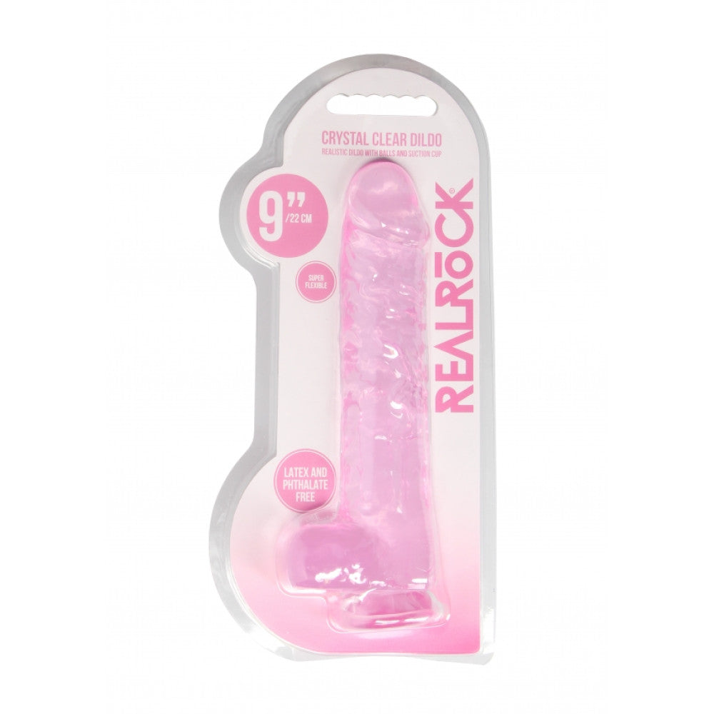 Realistic dildo with testicles Crystal Clear 24 cm. pink