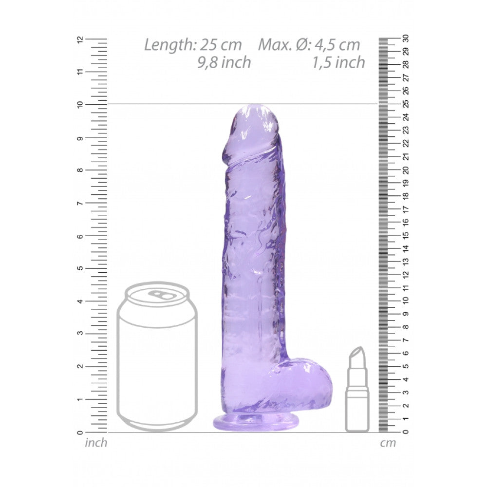 Realistic dildo with testicles Crystal Clear 24 cm. purple