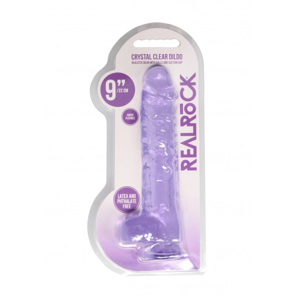 Realistic dildo with testicles Crystal Clear 24 cm. purple