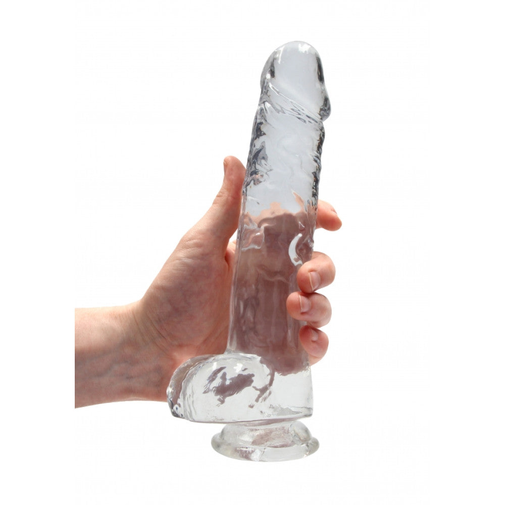 Realistic dildo with testicles Crystal Clear 24 cm. transparent