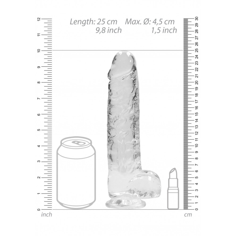 Realistic dildo with testicles Crystal Clear 24 cm. transparent