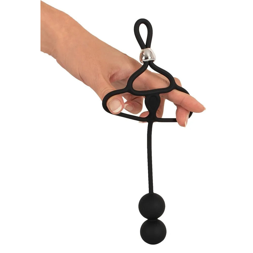Rebel Man's Gear Triple Silicone Cock Ring with Anal Beads