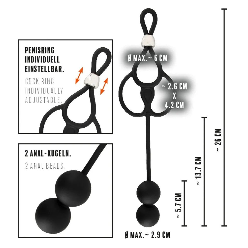 Rebel Man's Gear Triple Silicone Cock Ring with Anal Beads