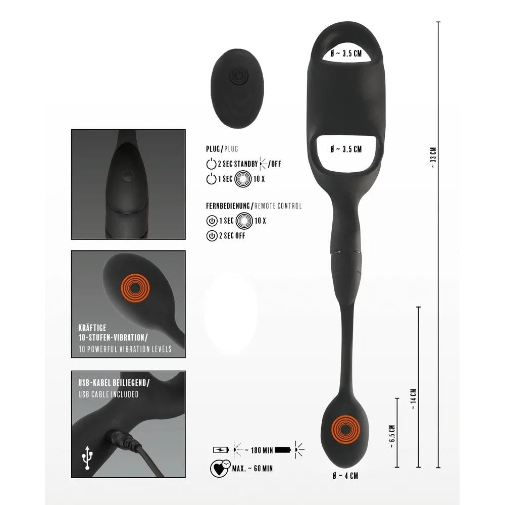 Rebel Rechargeable Anal Stimulator with Penis and Testicle Clip