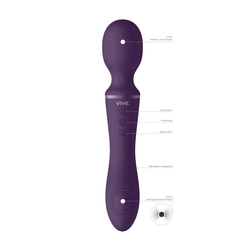 Rechargeable 2 in 1 Wand Massager and G-spot Vibrator Vive Enora Purple