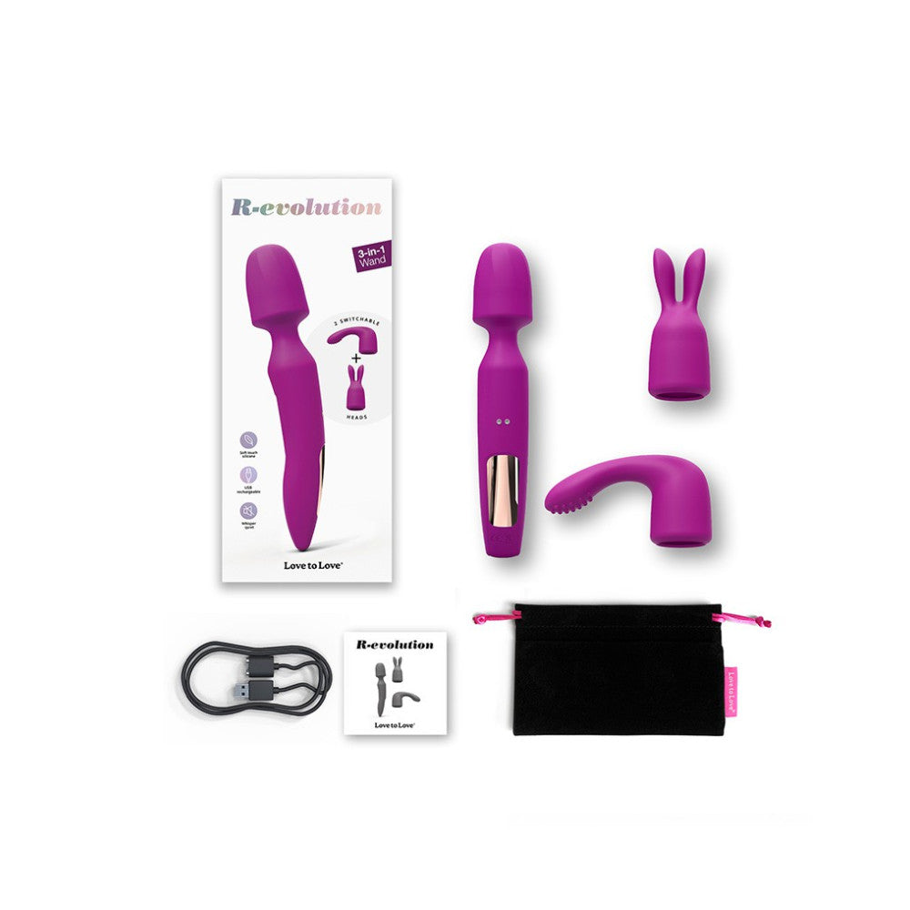 Rechargeable 3 in 1 Wand massager with attachments R-evolution pink