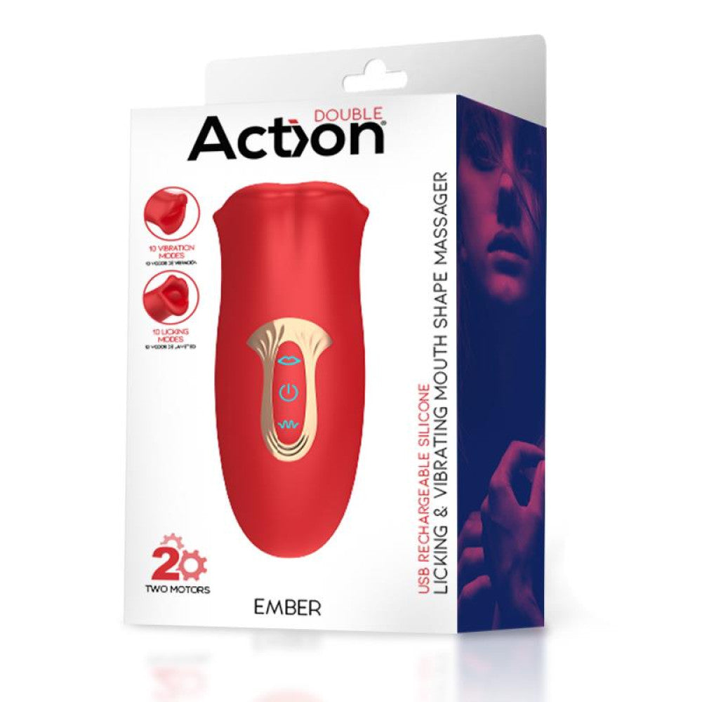 Rechargeable Clitoris Stimulator Moving Mouth with Vibrating Tongue Ember Red