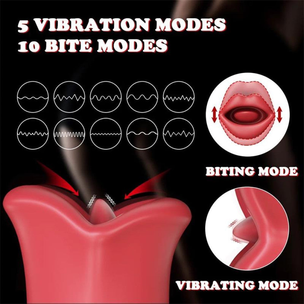 Rechargeable Clitoris Stimulator Moving Mouth with Vibrating Tongue Ember Red