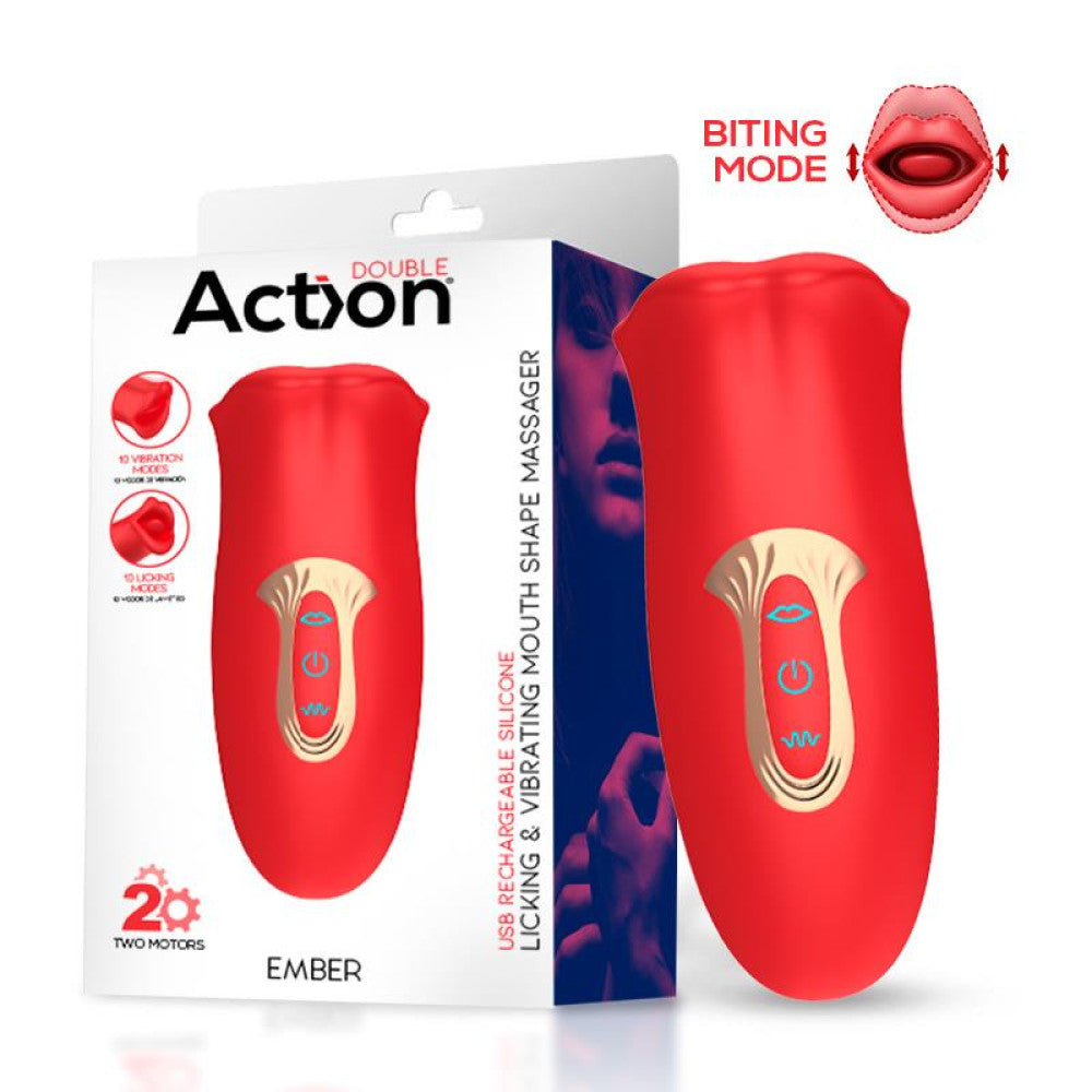 Rechargeable Clitoris Stimulator Moving Mouth with Vibrating Tongue Ember Red