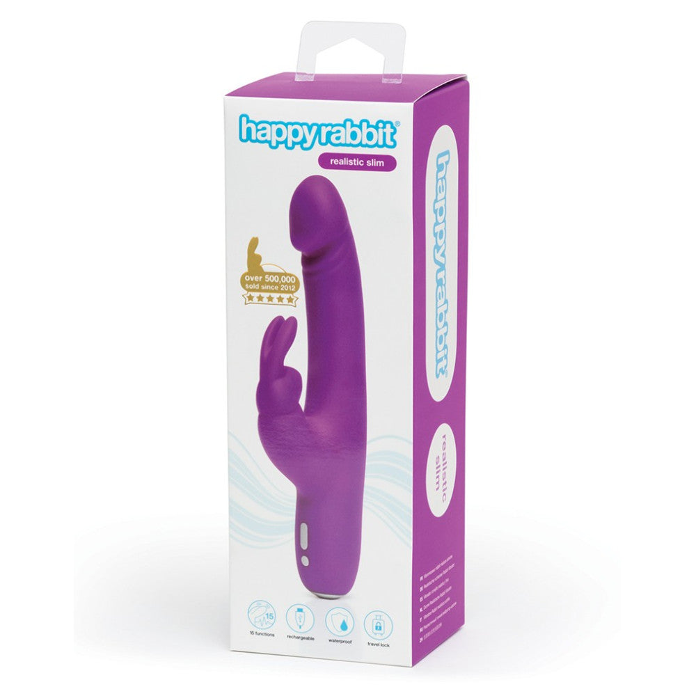 Rechargeable G-spot rabbit vibrator made of silicone Happy Rabbit Realistic slim purple