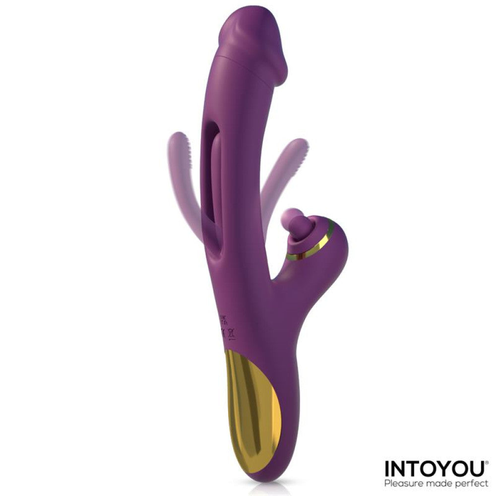 Rechargeable Silicone Rabbit Vibrator with 3 Motors Intoyou Siter Purple