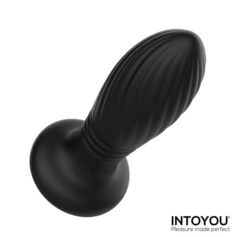 Rechargeable Silicone Vibrating and Thrusting Butt Plug with Remote Control and LED Light Tainy