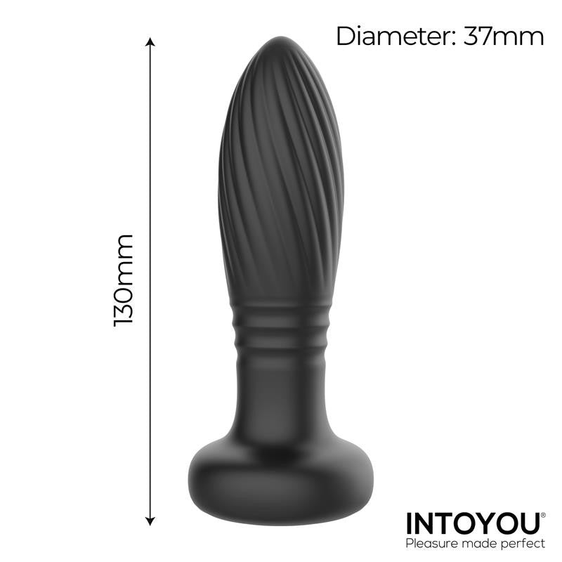 Rechargeable Silicone Vibrating and Thrusting Butt Plug with Remote Control and LED Light Tainy