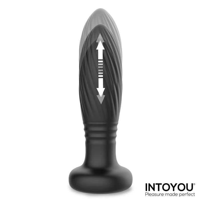 Rechargeable Silicone Vibrating and Thrusting Butt Plug with Remote Control and LED Light Tainy