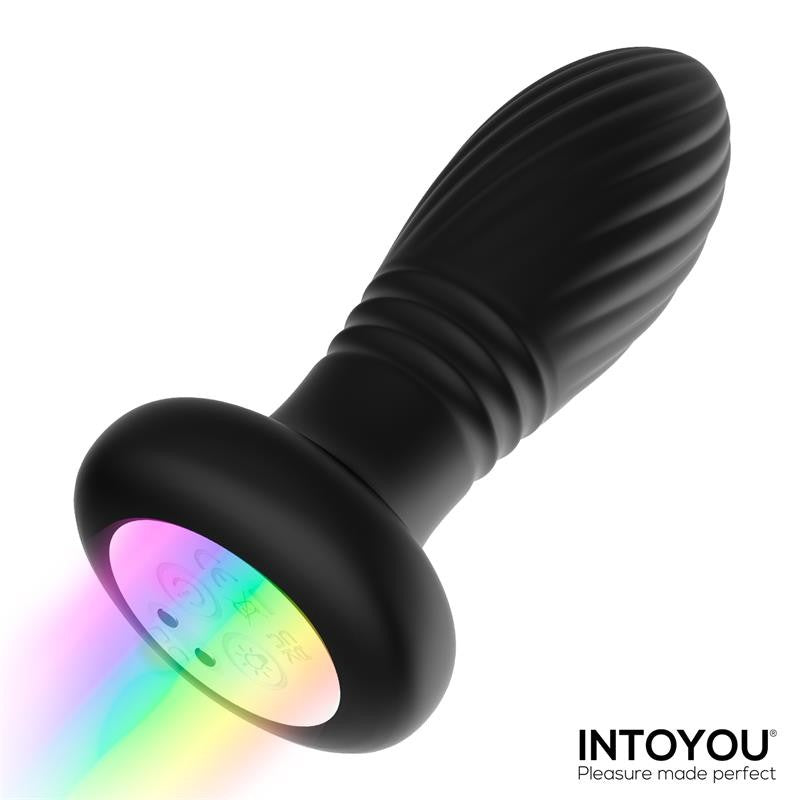 Rechargeable Silicone Vibrating and Thrusting Butt Plug with Remote Control and LED Light Tainy