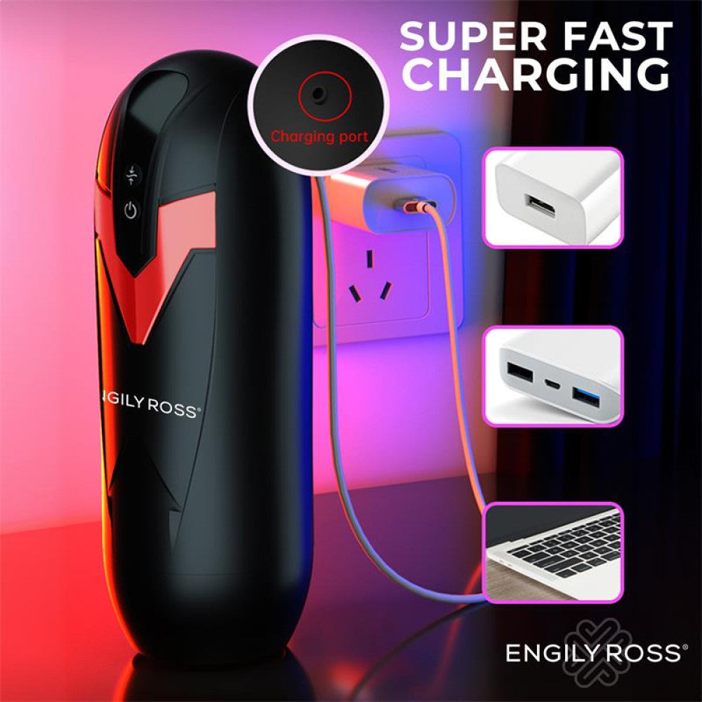 Rechargeable Thrusting and Vibrating Masturbator with Engily Ross Bloster Display