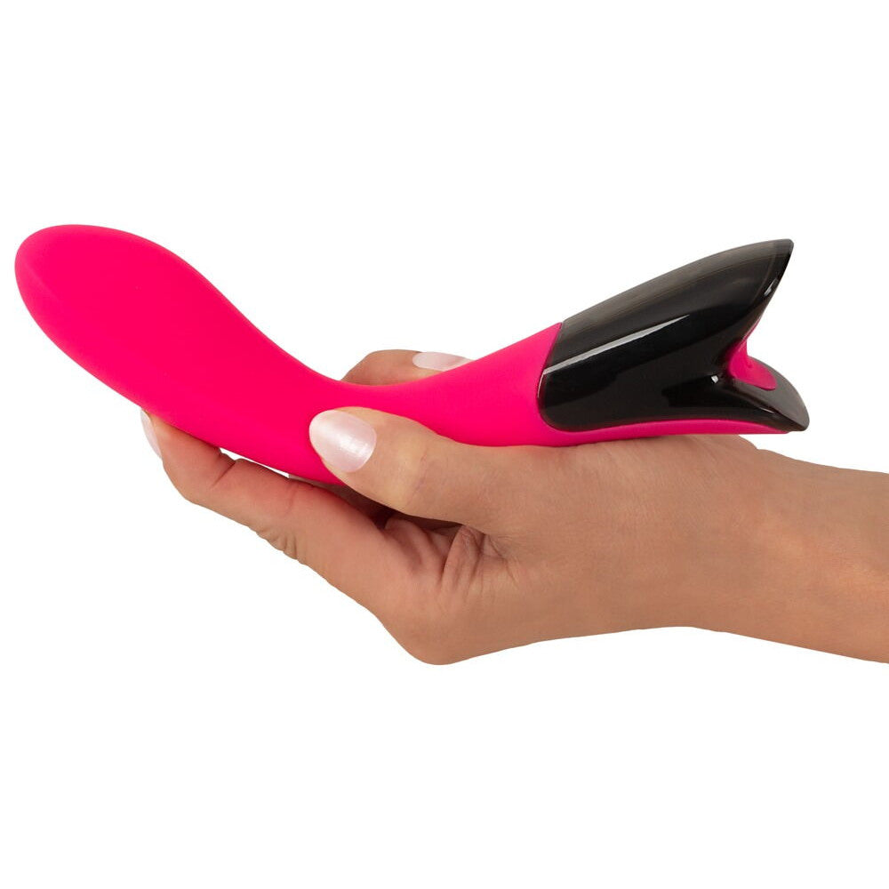 Rechargeable silicone G-spot vibrator with Pink Sunset display