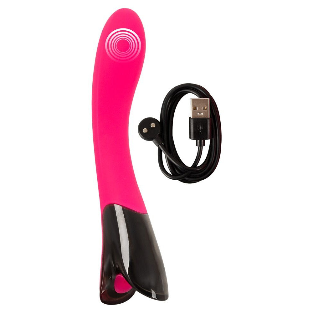 Rechargeable silicone G-spot vibrator with Pink Sunset display