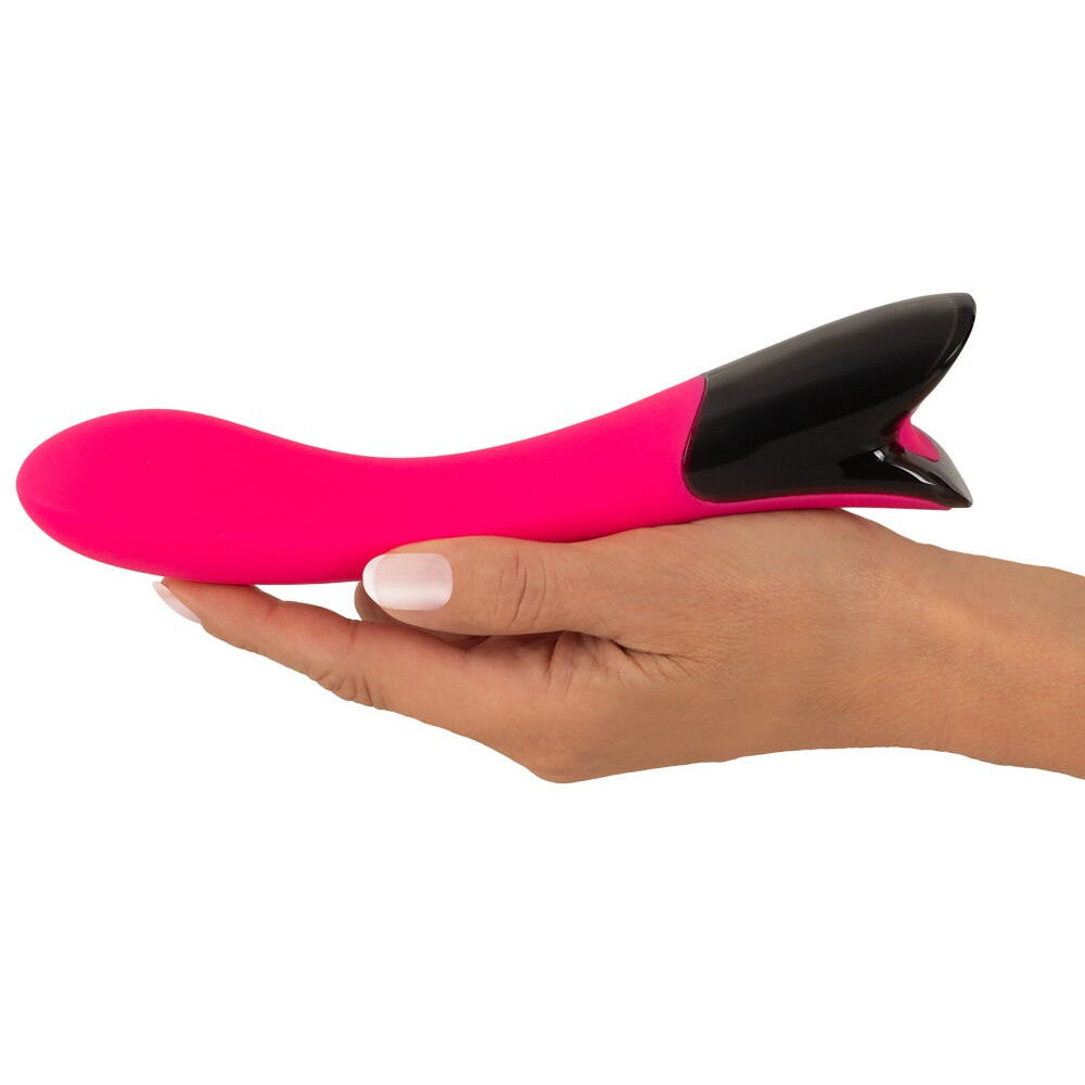 Rechargeable silicone G-spot vibrator with Pink Sunset display