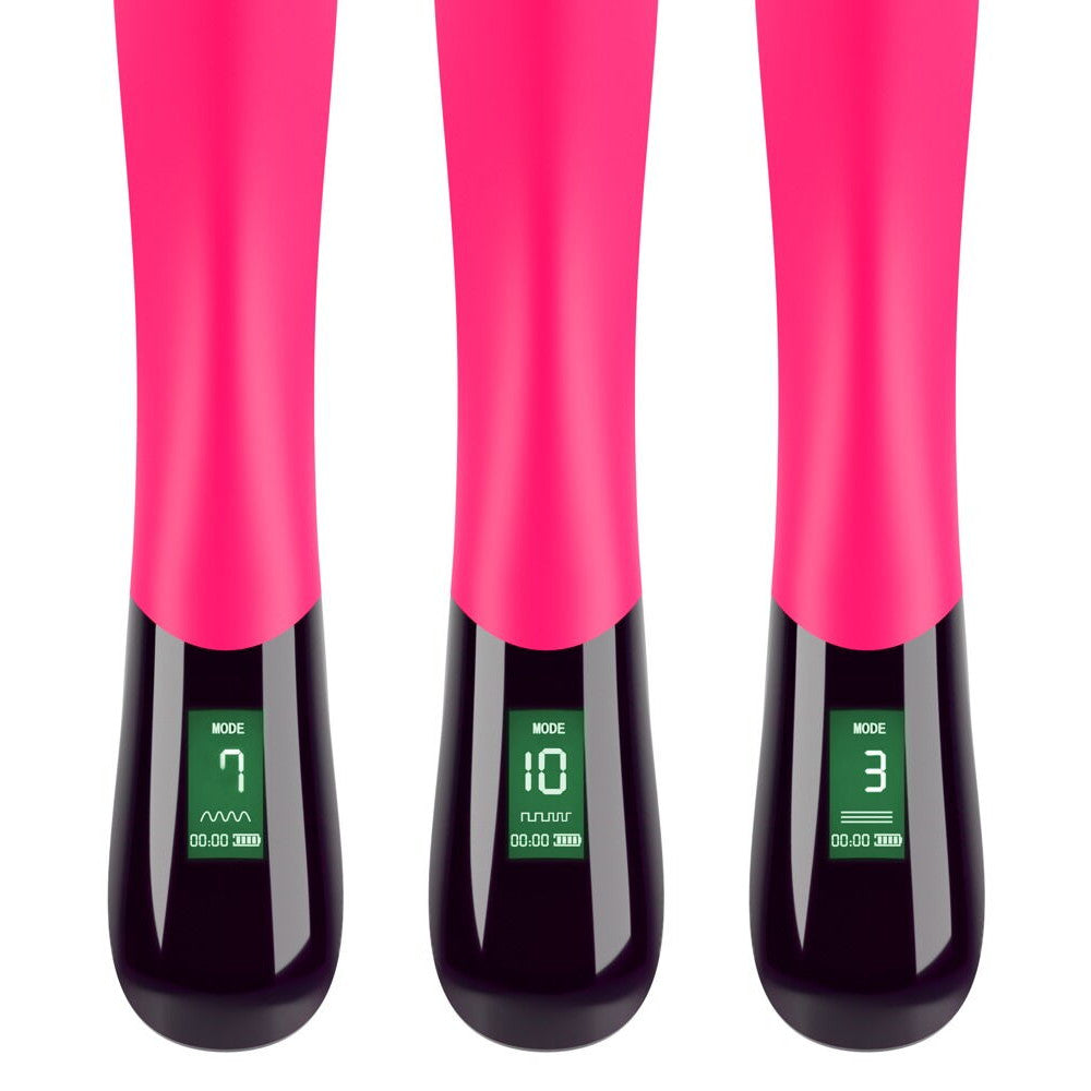 Rechargeable silicone G-spot vibrator with Pink Sunset display