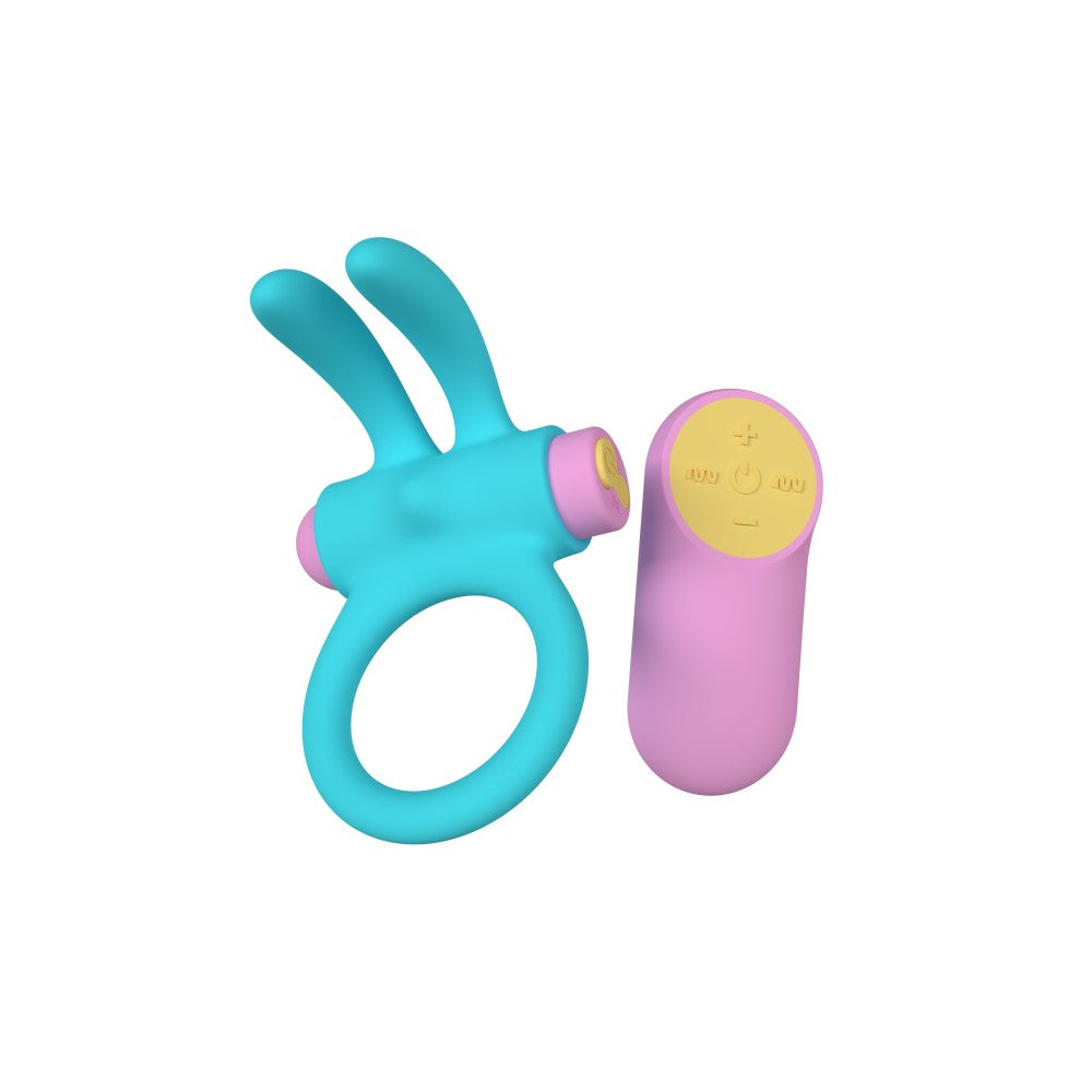 Rechargeable silicone cock ring with clitoris stimulator Riny blue