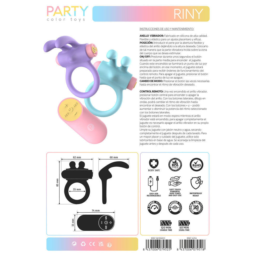 Rechargeable silicone cock ring with clitoris stimulator Riny purple