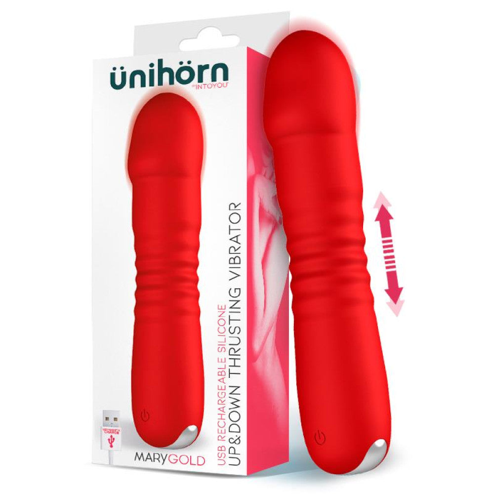 Rechargeable silicone thrusting vibrator Unihorn Marygold red