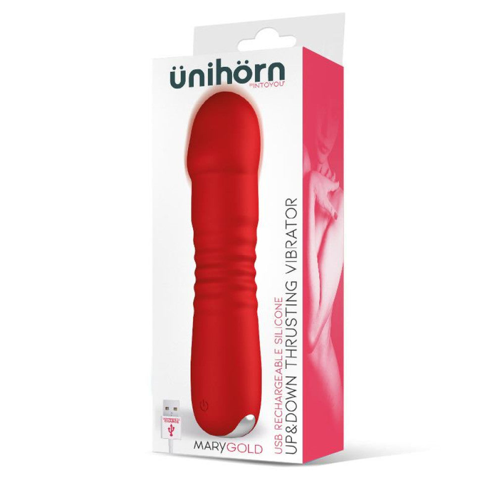 Rechargeable silicone thrusting vibrator Unihorn Marygold red