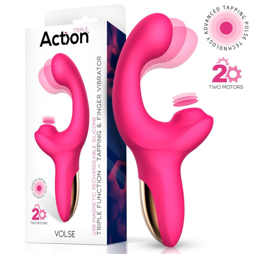 Rechargeable silicone vibrator with come-tuck movement and Volse clitoral stimulator